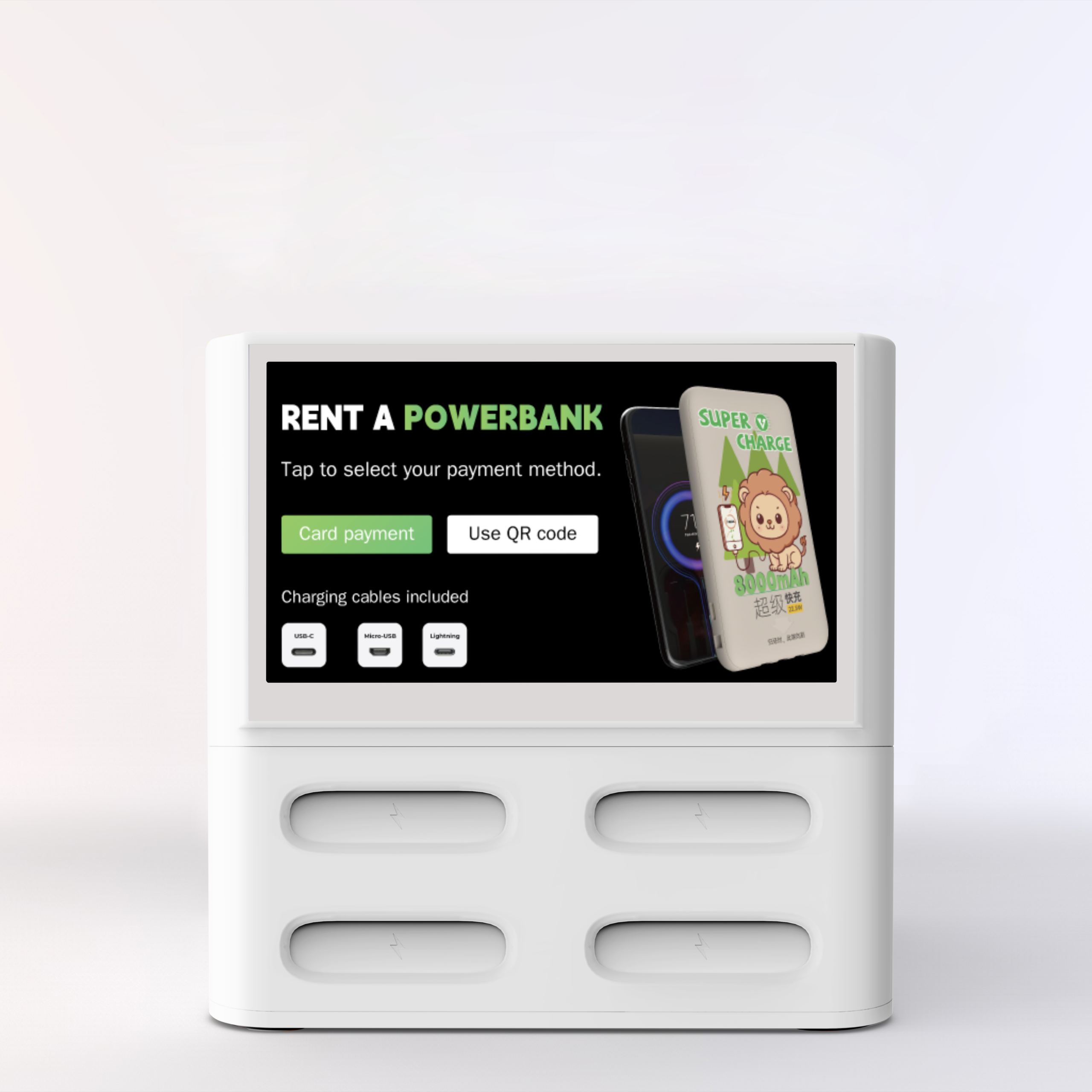 VScharge 4 slots shared power bank station with LED display screen