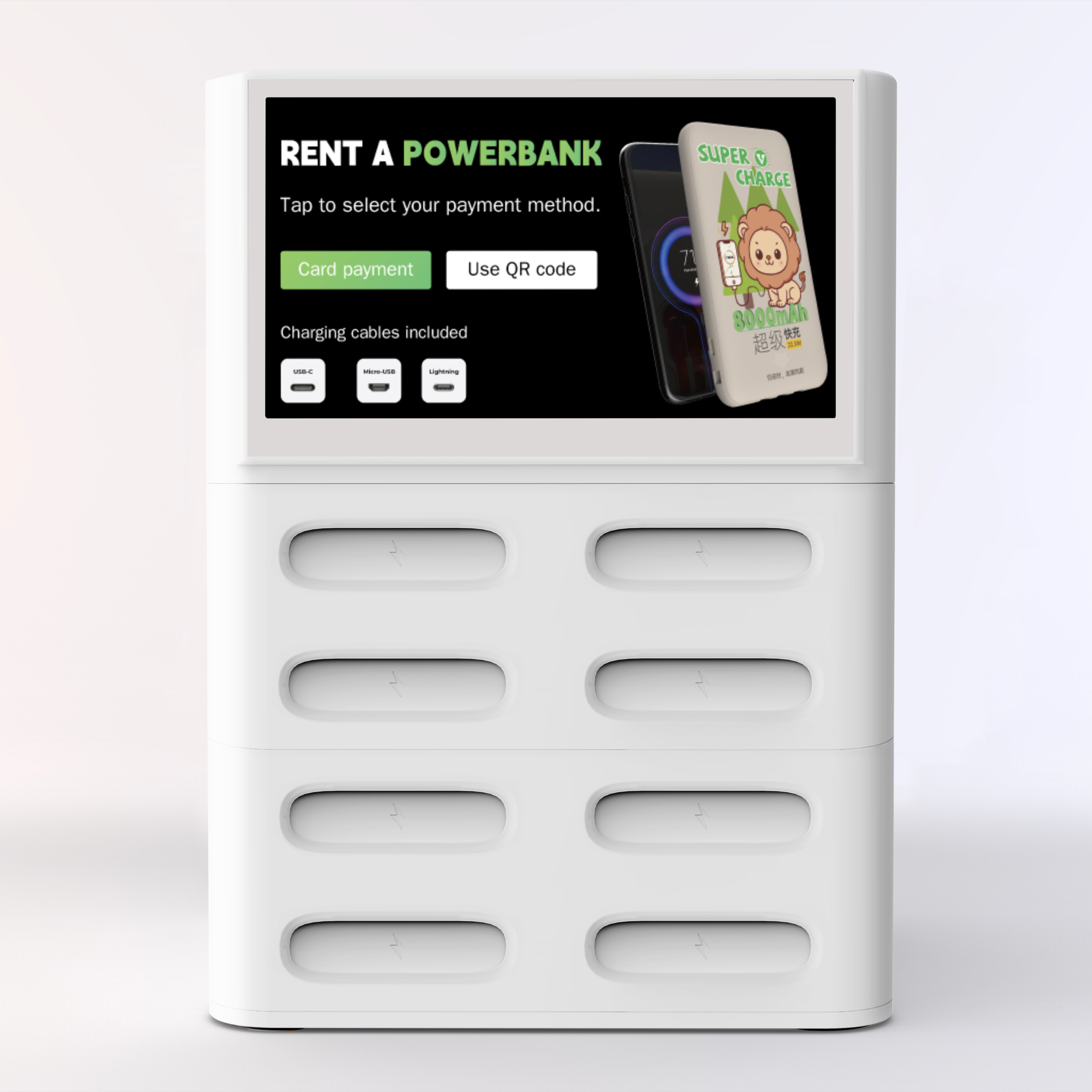 VScharge 8 slots shared power bank station with LED screen big blank