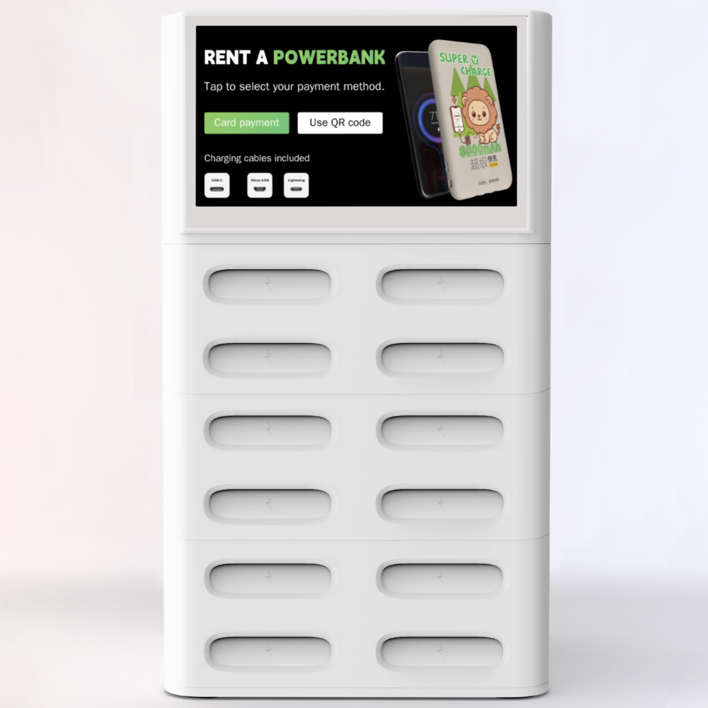 VScharge 12 slots shared power bank station with LED screen big blank