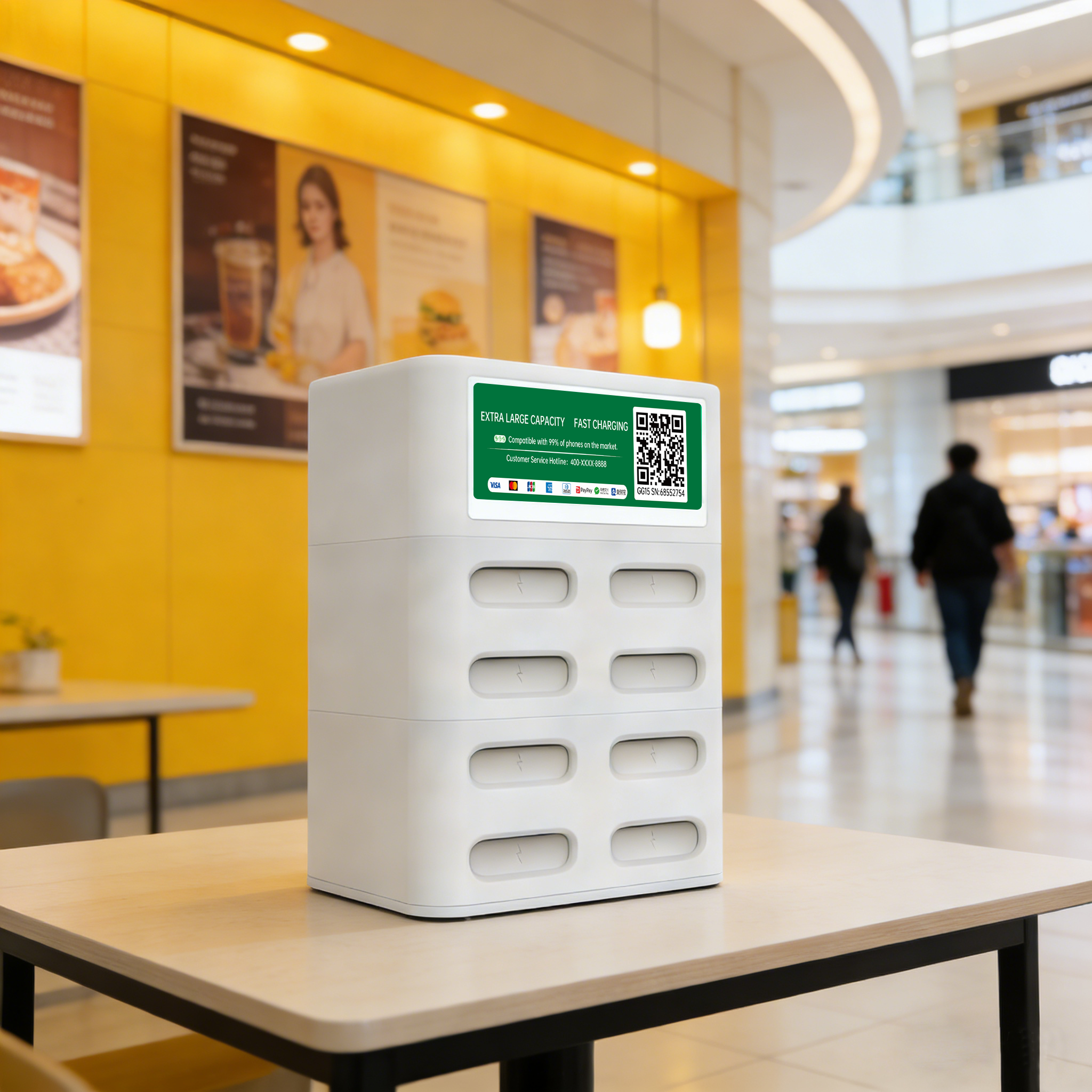 Vscharge shared power bank station with Vscharge Logo brand