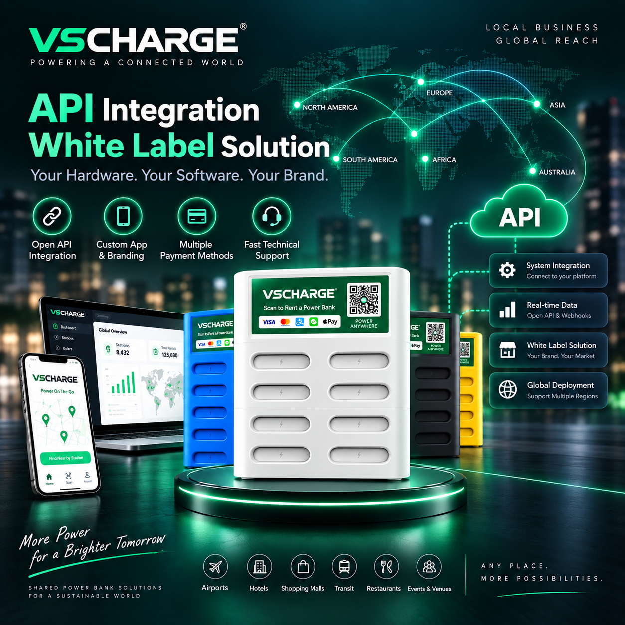 VSCHARGE shared power bank API integration and white label solution