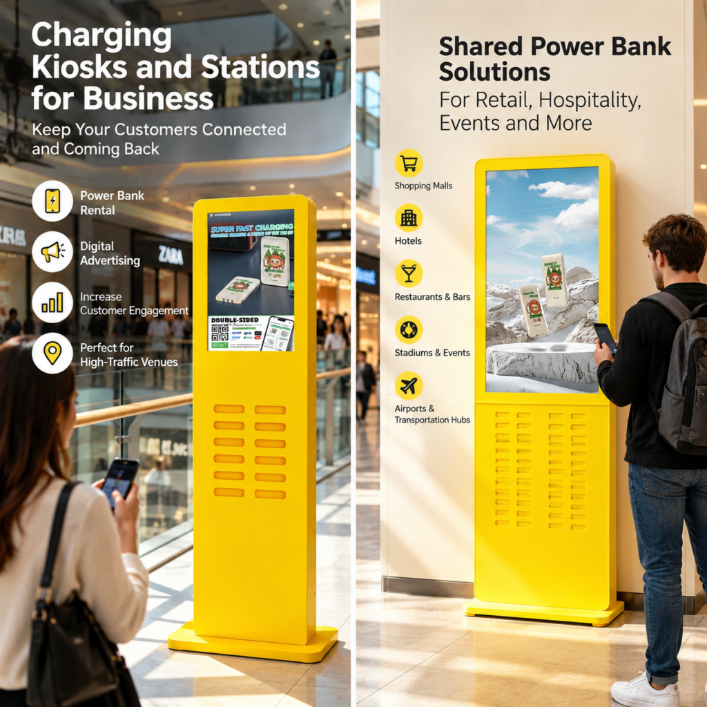 Charging Kiosks and Stations for Business with shared power bank rental